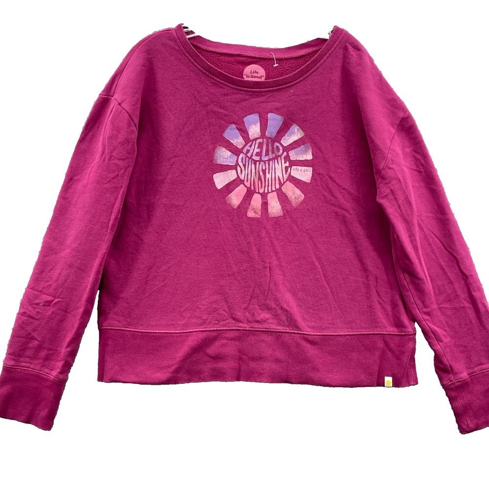 Life is Good Sweater Women Medium Boxy Pink Boho Gorpcore Preppy Sunshine Skate